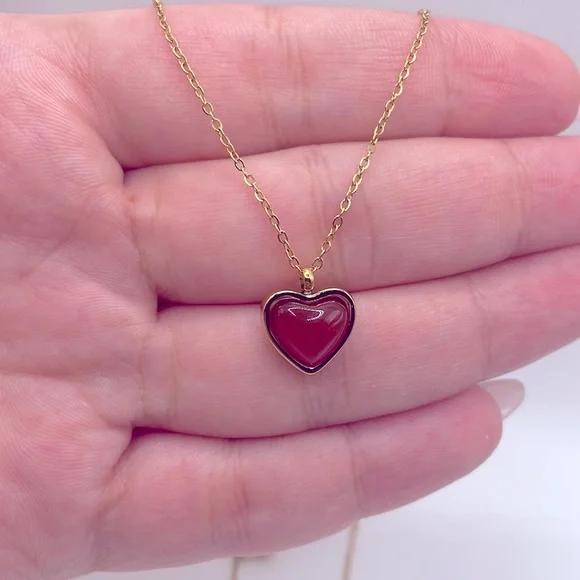18k Gold Plated Natural Stone Heart Pendant Necklace - Picture 5 of 9